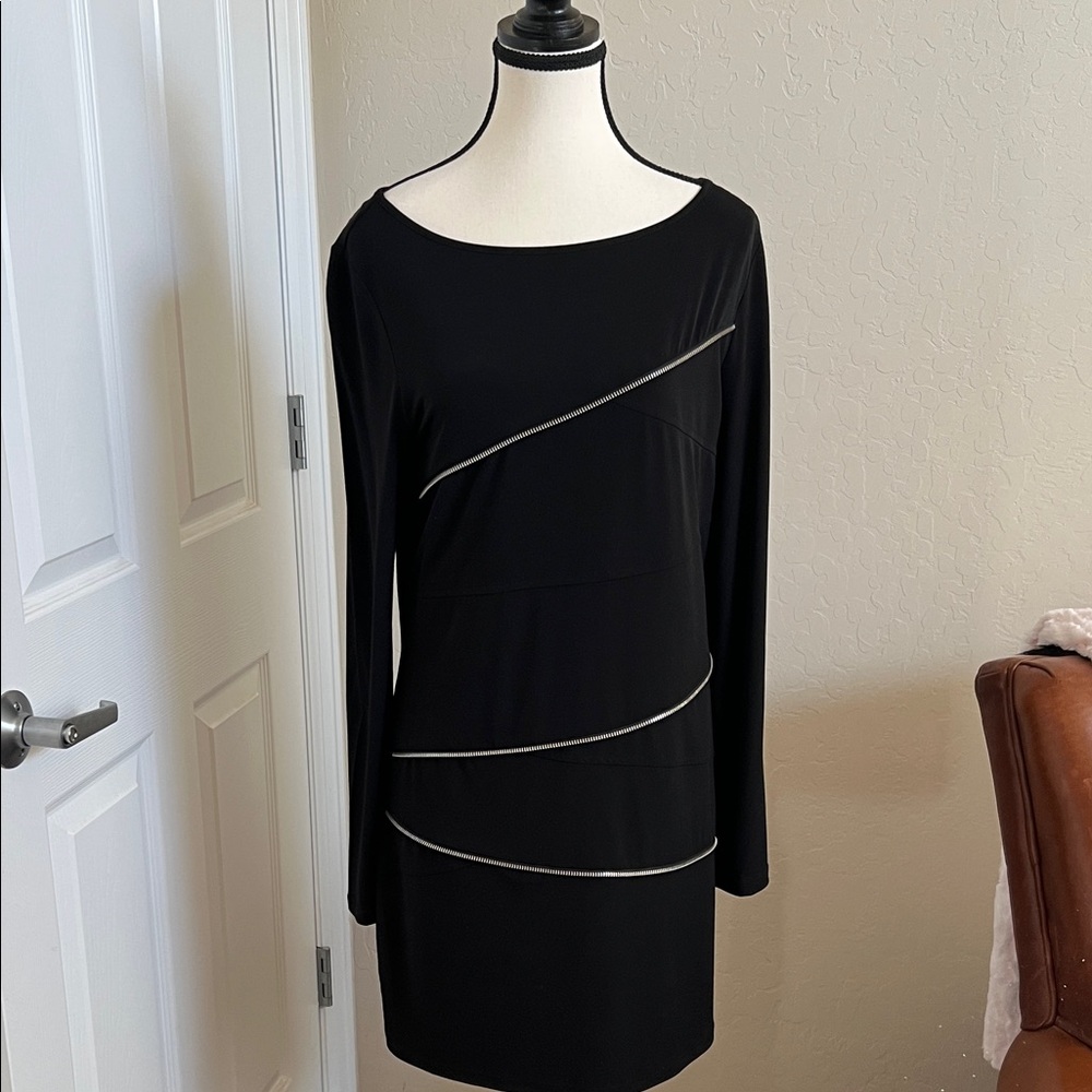Michael Kors Black Midi Dress with Silver Accents